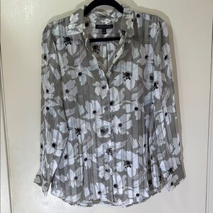 Floral Gray Button-Up Blouse